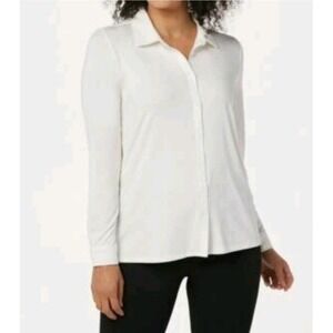 BROOKE SHIELDS Timeless Button Front Knit Shirt-Ivory-XL A365944 NEW W/O  TAGS